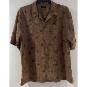 Gachu‎ Men's Short Sleeve Button-Up Shirt Brown Abstract Print Size XL